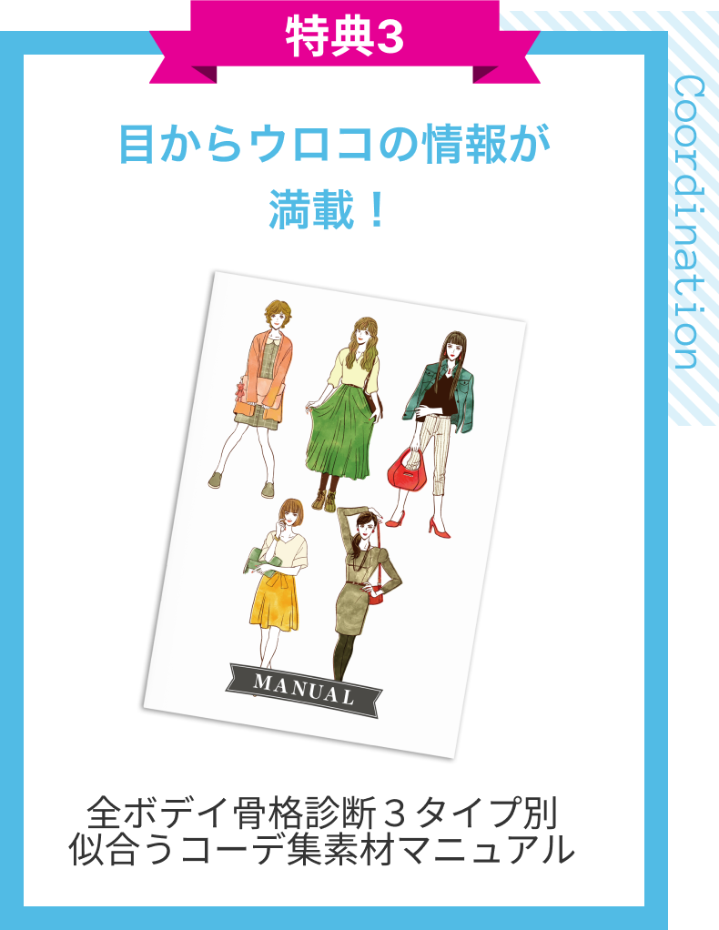 特典３　目からウロコの情報が満載！全ボディ骨格診断３タイプ別似合うコーデ集素材マニュアル